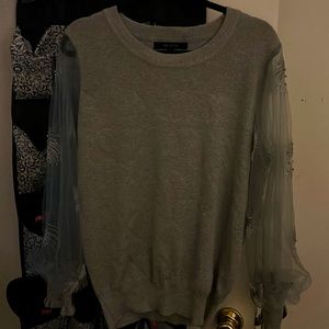 👚 Grey See-Through Sleeve Sweater👚